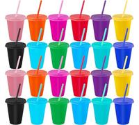 24 Pack Tumbler with Lids, 16oz Reusable Portable Travel Mug, Plastic Tumbler Water Bottle Iced Coffee Cup, Adult Kids Glitter Cups for Party Birthday (Assorted Color)