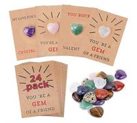 24 Pack Valentines Cards with Heart-Shape Gems - Valentine Crystals Rock Gift Exchange, Funny Valentine Exchange Card for Boys & Girls, Classroom School Party Favor