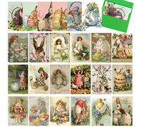 24 Pack Vintage Easter Card Assorted Funny Note Cards for Easter Victorian Vintage Postcards with Envelopes Retro Bunny Greeting Card for School Home Office Business Easter Gift Supplies, 4 x 6 Inches