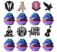 24 Pack Wednesday Birthday Addams Cupcake Toppers Glitter Fantasy Horror Thing Wednesday Cupcake Picks for Magic Hand Black Bat Girl Fantasy Addams Family Birthday Party Cupcake Decorations Supplies