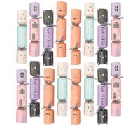 24 Packs Cute Pastel Halloween Crackers DIY Halloween No-snap Party Favors Cat Ghost Pumpkin Hunted House Cracker Paper Cracker Halloween Party Decorations with black Glitter Ribbon
