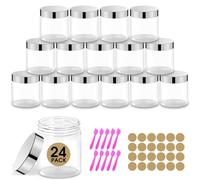 24 Packs Plastic Jars with Lids 8 oz Cosmetic Containers with Silver Lid Refillable Clear Empty Travel Jars Containers for Body Butter,Sugar Scrubs,Cream,Lotions,Candy,with Labels & Spatulas