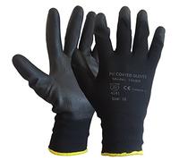 24 Pairs Black PU Coated Safety Grip Work Gloves Nylon Liners Ideal For Mechanic Builders Construction (Large)