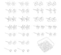24 Pairs Clear Earrings Studs for Sensitive Ears, 12 Styles Plastic Earrings for School Hypoallergenic Silicone Set with Storage Box