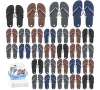 24 Pairs Flip Flops Bulk for Wedding Party Guest Sandals Pack Hotel Guest Spa Slippers Casual Slippers with Assorted Size Card Sign and Drawstring Bag (Blue, Gray, Brown, Black)