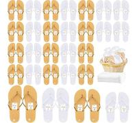 24 Pairs Flip Flops Bulk for Wedding Party Guest Sandals Pack Hotel Guest Spa Slippers Casual Slippers with Assorted Size Card Sign and Drawstring Bag (White, Orange)