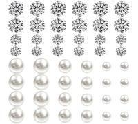 24 Pairs Pearl Earrings Studs Silver Stud Earings Rhinestone Stud Earrings Set Mixed Sizes Round Ball Faux Pearl Earring Tiny Dainty Rhinestone Earring for Women Studs for Daily Wear Party Gift