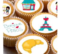 24 Paris edible PRE CUT style kids childrens party decorations Wafer Paper Cupcake Fairy Cake Toppers