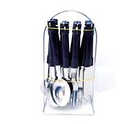 24 PC CUTLERY SET HIGH QUALITY STAINLESS STEEL WITH TRAY/STAND (Black with Stand)