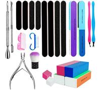 24 Pc Nail File Set - 7 Way Buffer Block, Cuticle Nipper, Pusher, Nail Scrubbing & Dust Brushes for Dead Skin, Trimming & Polishing