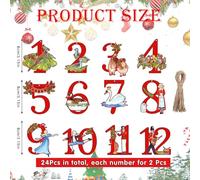 24 Pcs 12 Days of Christmas Ornaments 12-Days of Christmas Wooden Hanging Ornament,Retro Twelve Days Xmas Gift Rustic Wooden Tree Hanging Pendants Vintage Christmas Tree Ornament (B)