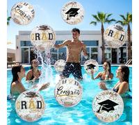 24 Pcs 16 Inch Black Gold Graduation Inflatable Beach Balls with Air Pump Congrats Grad Sign Activities Beach Ball 2026 Graduation Party Favor Swimming Pool Supplies for Graduates Seniors College