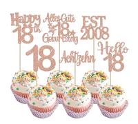 24 Pcs 18th Birthday Cake Decoration EST 2008 Cupcake Topper Glitter Eighteen Birthday 18 Cake Decoration For Prost On 18th Years Anniversary Party Cake Decoration Cake Decorations Gold
