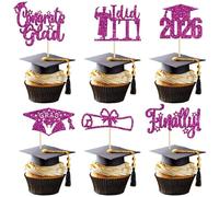 24 PCS 2026 Graduation Cupcake Toppers Purple Glitter Finally I Did It Cake Decorations Congrats Grad 2026 Cap Done Cupcake Picks 2026 Graduation Theme Party Cake Decorations Supplies