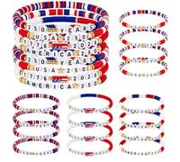 24 Pcs 250th Anniversary USA Bracelet Bulk Patriotic Red White Blue Clay Beaded Stackable Stretch Bracelets 4th of July Accessories American Birthday Jewelry Gift for Independence Day Party Favor