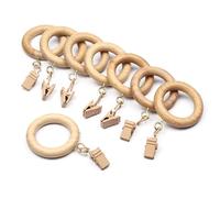 24 pcs, 2inch, Beachwood, Curtain Rings with Clips for 1 inch Rod, Window Shower Curtain Hooks, Wood Curtain Rod Rings with Clips, Curtain Rings with Eyelet, Drapery Rings. (24, 1.25 INCH Inner Dia)