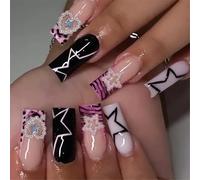 24 Pcs 3D Bows Press On Nails Star False Nails Heart Acrylic Nails Glossy Full Covers Stick On Nails For Woman