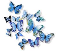 24 Pcs 3D Butterfly Wall Sticker Decor, Butterfly Stickers for Party Decorations with Gum for for Girls Bedroom Baby Nursery （Blue）