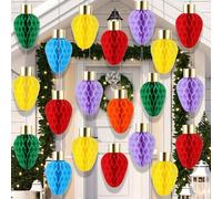 24 Pcs 3D Christmas Light Bulb Hanging Honeycomb Decoration Xmas Paper Light Bulbs Ornament Garland Set Xmas Rainbow for Home Tree Party Decor (Honeycomb Paper Light Bulb)