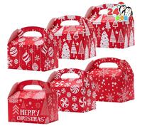 24 Pcs 3D Christmas Treat Boxes with Bow for Holiday Xmas Presents, Goodie Paper Boxes, School Classroom Party Favor Supplies, Candy Treat Cardboard Cookie Boxes