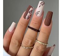 24 Pcs 3D Stick On Nails Simple Leaves Artificial Nails Mediums Coffin False Nails Stylish Press On Nails For Woman