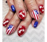 24 Pcs 4th Of July False Nails Short Oval Press On Independence Day Stick On Star Acrylic