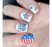 24 Pcs 4th Of July Stick On Nails Independence Day Artificial Short False Red Blue Stripe Press On