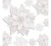 24 PCS 5.5 Inches Large Christmas Flowers Glitter Poinsettia Flower Artificial Flowers Christmas with Clips for Christmas Tree Decorations Xmas Decor Xmas Garland Wreaths DIY Decorations Supplies