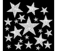 24 Pcs 5 Sizes Iron On Stars, Star Patches Rhinestone Stickers, Decorative Star Patches for Clothing Jeans Bags Hat Repair Decoration DIY Craft (Silver)