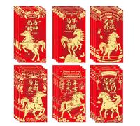 24 Pcs 6 Designs Chinese New Year Red Envelopes, Lunar New Year of The Horse Red Envelopes for Spring Festival, Hong Bao of Lucky Money Cash Packet with Gold Raised Foil Horse