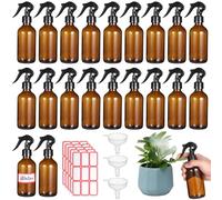 24 PCS 8 oz Glass Spray Bottles - Brown Glass Sprayer with Funnels and Labels, Refillable Fine Mist Trigger Bottles for Essential Oils, Cleaning Solutions, Haircare, Room Fresheners, DIY Cosmetics