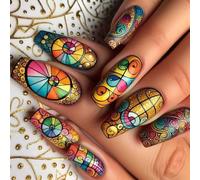 24 Pcs Acrylic False Nails Glossy Artificial Nails Easy To Apply Nails Accesories Press On Nails For Various Occasion