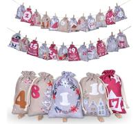24 PCS Advent Calendar Bags 2025, DIY Empty Burlap Drawstring Bags with 1-24 Numbered Tags to Fill Yourself, Reusable Fabric Christmas Sacks for Xmas Tree Door Window Decoration & Gift Packaging (B)