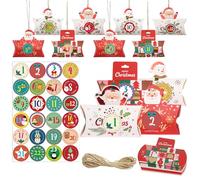 24 Pcs Advent Calendar Boxes to Fill Yourself, 2025 Christmas Pillowbox Advent Calendar Boxes, Make Your Own Advent Calendar with Numbers Sticker, DIY Empty Candy Pillow Box for Christmas Decoration