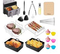 24 Pcs Air Fryer Accessories Set for Ninja,Tower,Instant, Vortex, Innsky, Princess, Emerio, Salter 7.6L-9.5L Dual Air Fryer, Including Air Fryer Liners, Racks, Gloves