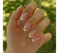 24 PCS Almond and Square French Tip Press On Nails with Nude Pink Glitter Shimmer - Secure Jelly Adhesive Tabs for Natural Look at Work Dating Summer Occasions Durable ABS Material