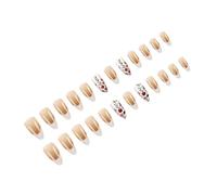 24 Pcs Almond False Nails Flowers Artificial Nails White French Tip Stick On Nails Glossy Press On Nails For Woman