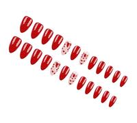 24 Pcs Almond Shape False Nails Glittering Stick on Heart Artificial Valentines Day Press on for Party