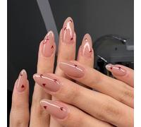 24 Pcs Almond Shape False Nails Heart Full Covers Stick On Glossy Artificial Valentines Day Press On