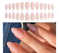 24 Pcs Almond Shaped False Nails Solid Color Artificial Nails Nudes Stick On Nails Glossy Press On Nails For Woman