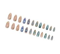 24 Pcs Almond Shaped Stick On Nails Glossy Press On Nails Reusable False Nails Star Jellyfish Acrylic Nails