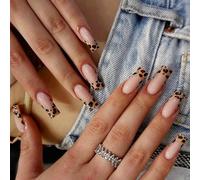 24 Pcs Artificial Nails False Nails With File Leopards Print Press On Long Coffin Full Covers Stick On Autumn Full Cover Stick Leopard Press Long Coffin False