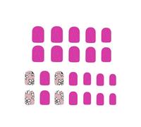 24 Pcs Artificial Stick on Nails Short Square False Flowers Press on Glossy Acrylic