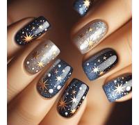 24 Pcs Astral Stick On Nails Colorful Artificial Nails Short Square False Glossy Press On For Woman Girls