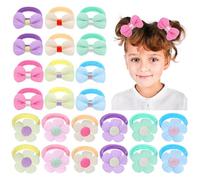 24 Pcs Baby Girl Hair Accessories Cute Flower Elastic Toddler Hair Ties Toddler Hair Ties No Damage Candy Bow Seamless Ponytail Hair Ties Little Girls Hair Accessories For Thick Hair （Candy Colors）