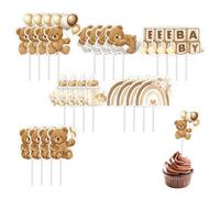 24 Pcs Baby Shower Cake Topper,Paper Baby Shower Cake Decorations,Cupcake Decorations for Gender Reveal Party,Brown Bear Cake Topper for Birthday Party,Gender Reveal Decoration