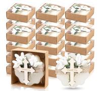 24 Pcs Baptism Favors for Guests Scented Soap Favors First Communion Baby Shower Soap Favors with Dried Flowers Thank You Wood Tags for Boys Girls Baptism Bridal Birthday Gifts