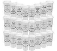 24 Pcs Bible Verse Bulk Plastic Church Mug 470 ml Christian Gift Coffee Mugs with Lids, Scripture Religion Gifts Ideal for Home Office - Black & White