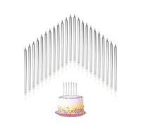 24 PCS Birthday Candles for Cakes, Cake Sparklers with Holders, 13.5CM Long Cake Candles, for Baby Birthday Wedding Party Decoration, Birthday Cake Candles (Silver)