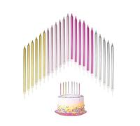 24 PCS Birthday Candles for Cakes, Cake Sparklers with Holders, 13.5CM Long Cake Candles, for Baby Birthday Wedding Party Decoration, Birthday Cake Candles (Gold & Silver & Rose Gold & Pink)
